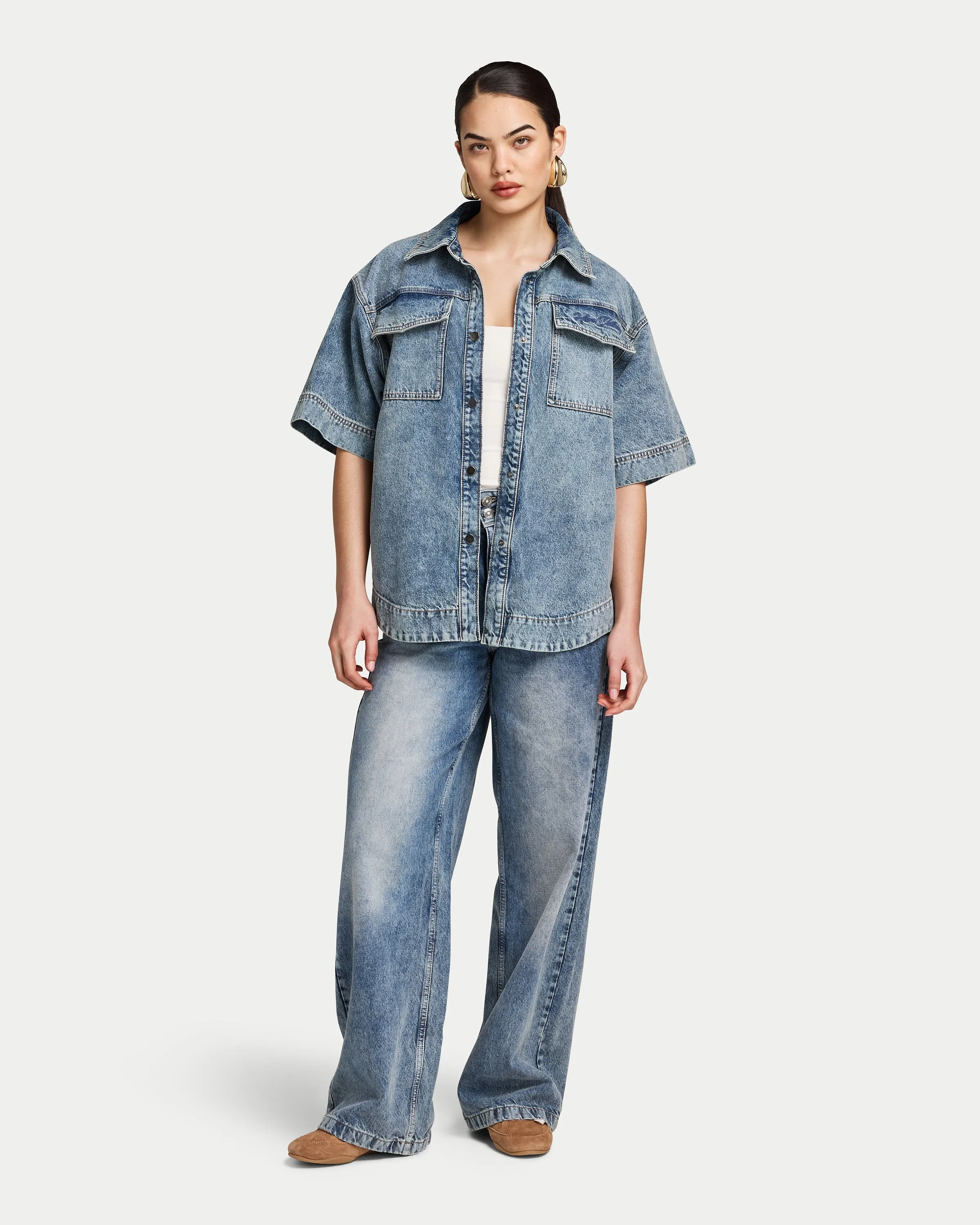 Womens Denim Short Sleeve Shirt sold by HERA product image thumbnail 3