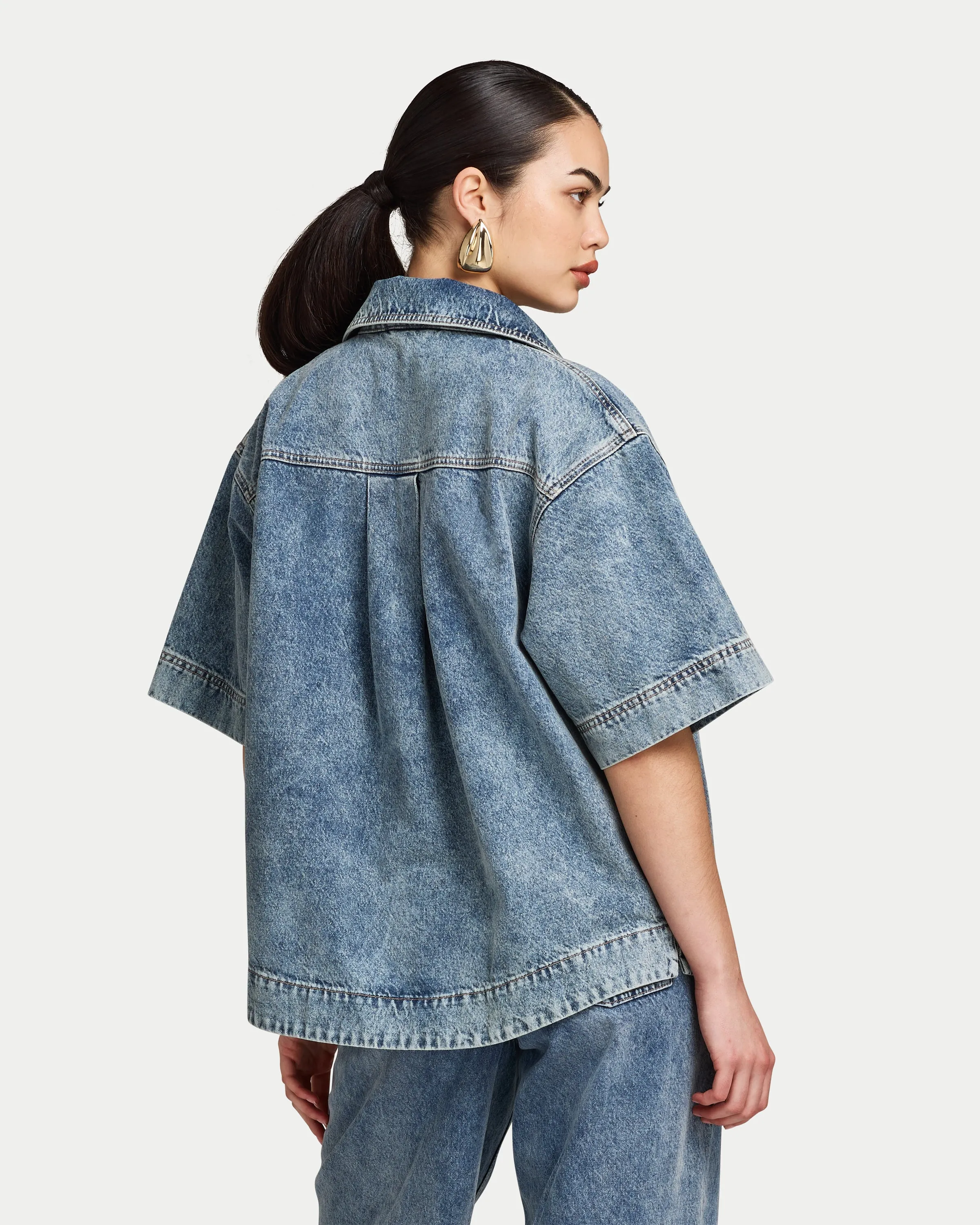 Womens Denim Short Sleeve Shirt sold by HERA product image thumbnail 2