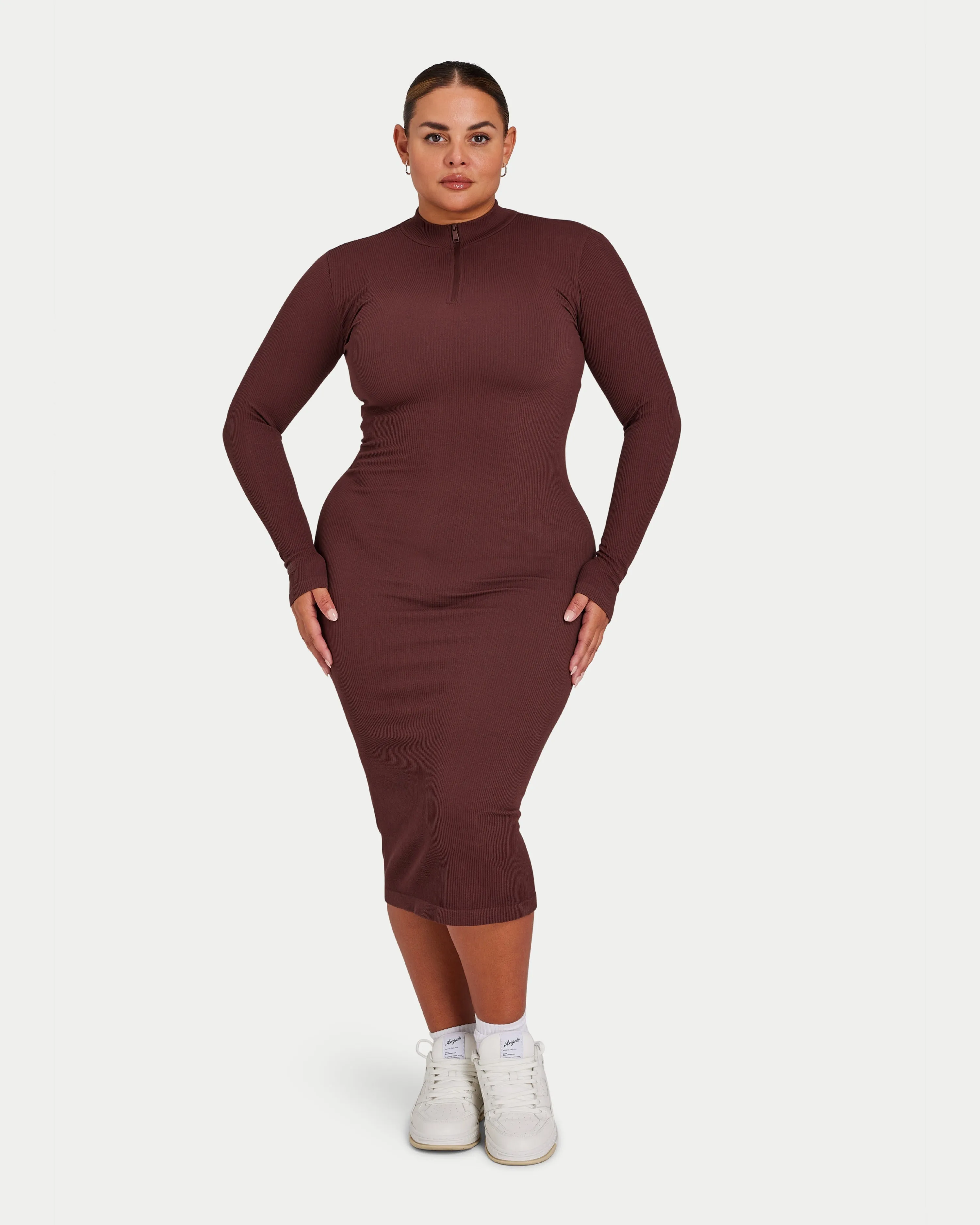 Womens Ribbed Base Long Sleeve Midi Dress sold by HERA product image thumbnail 3