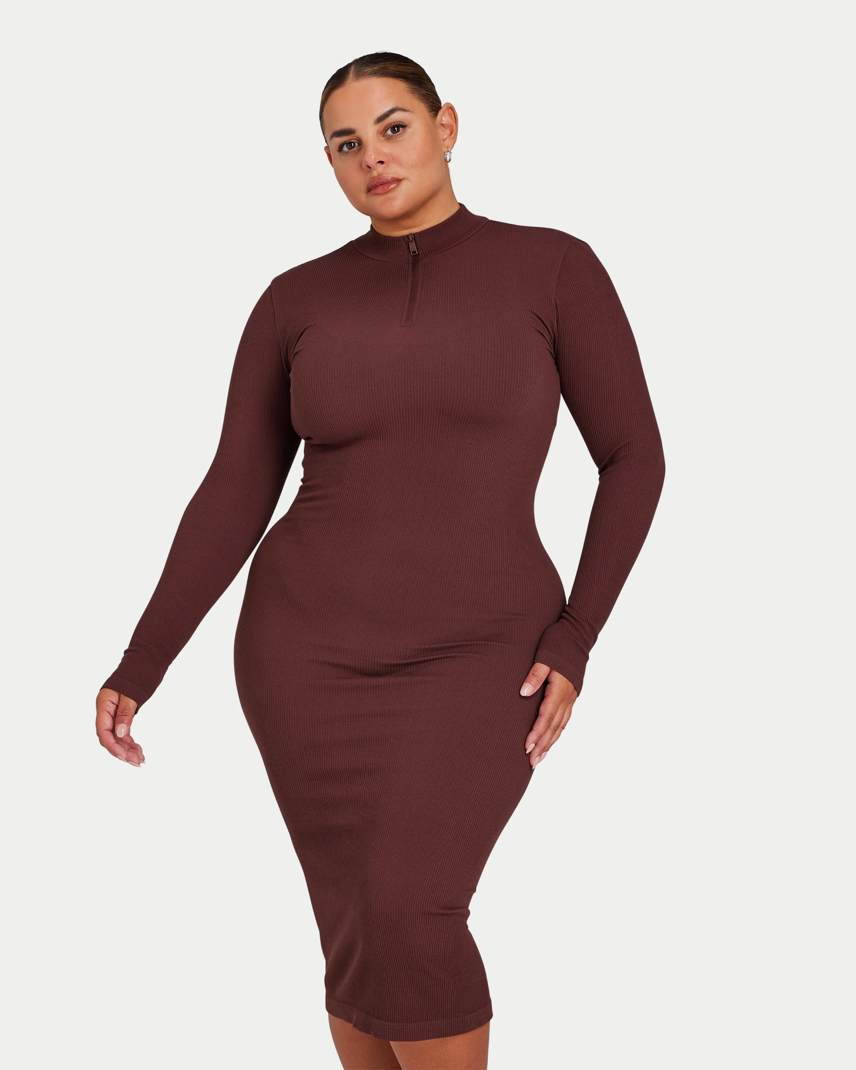 Womens Ribbed Base Long Sleeve Midi Dress sold by HERA