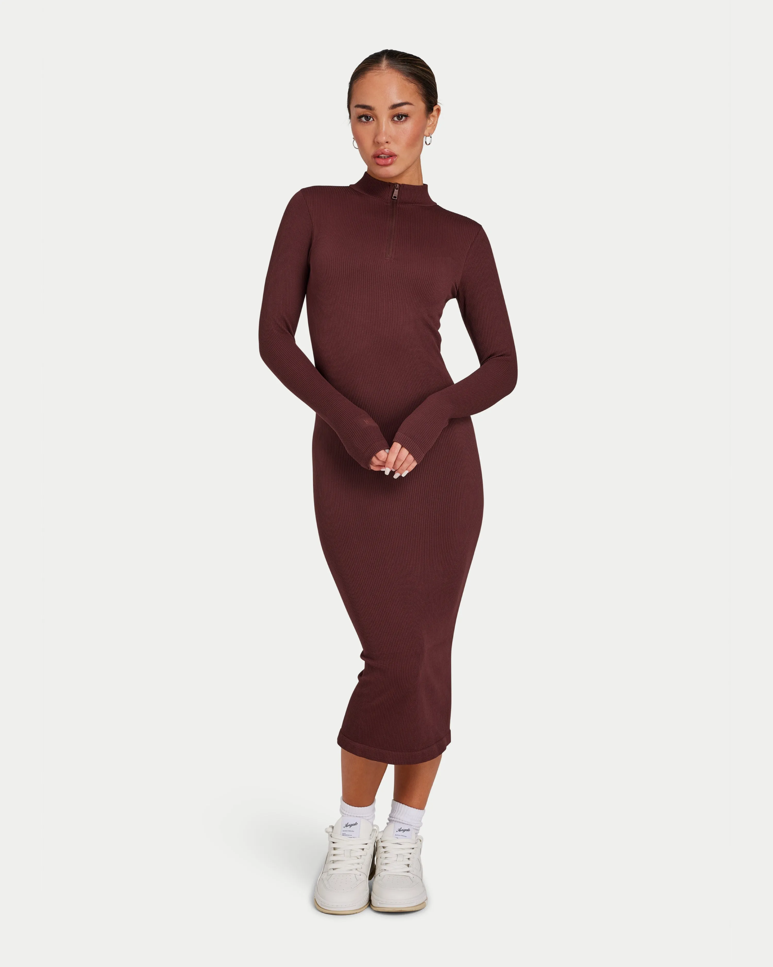 Womens Ribbed Base Long Sleeve Midi Dress sold by HERA product image thumbnail 5
