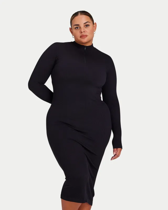 Womens Ribbed Base Long Sleeve Midi Dress made by HERA