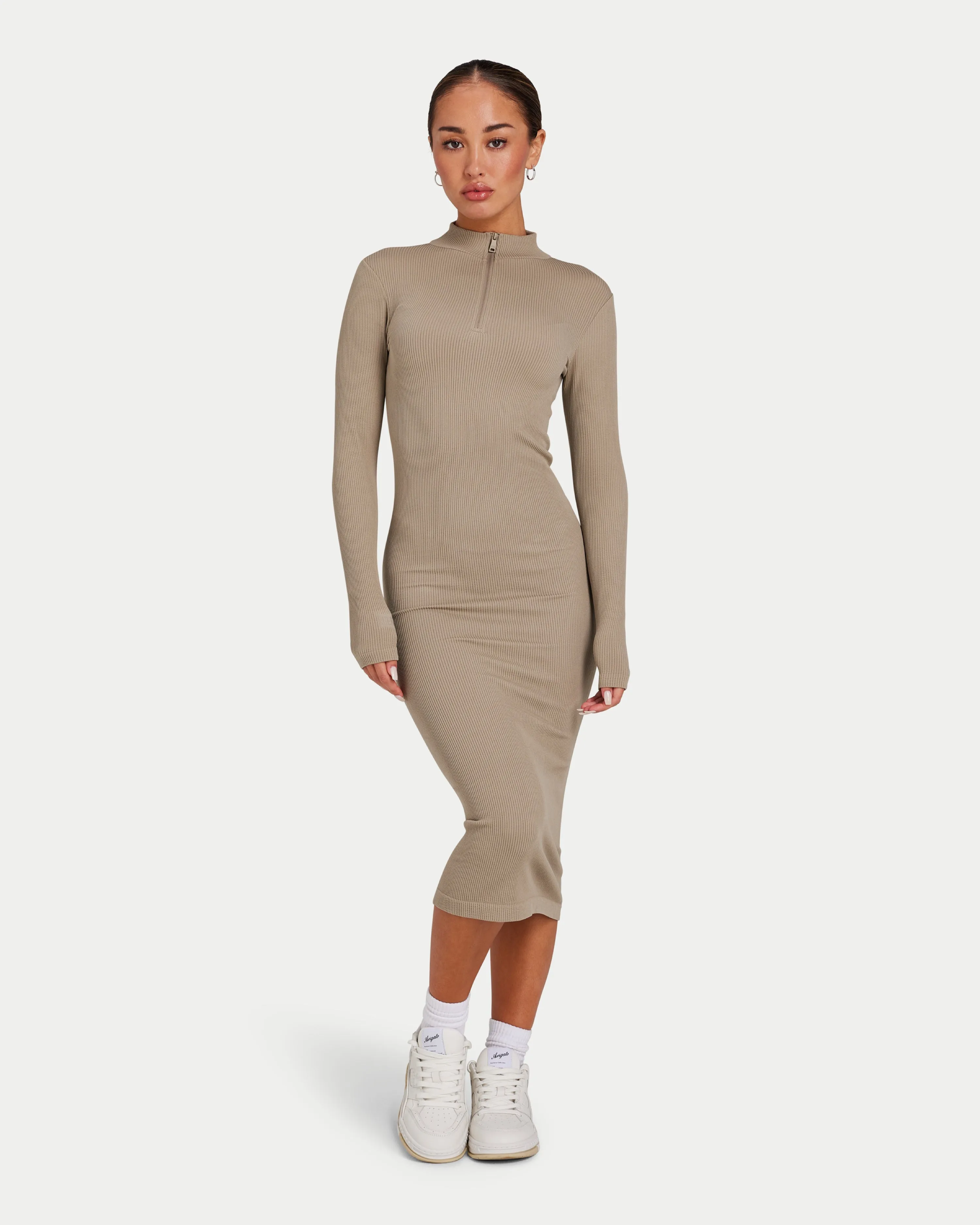 Womens Ribbed Base Long Sleeve Midi Dress sold by HERA product image thumbnail 3