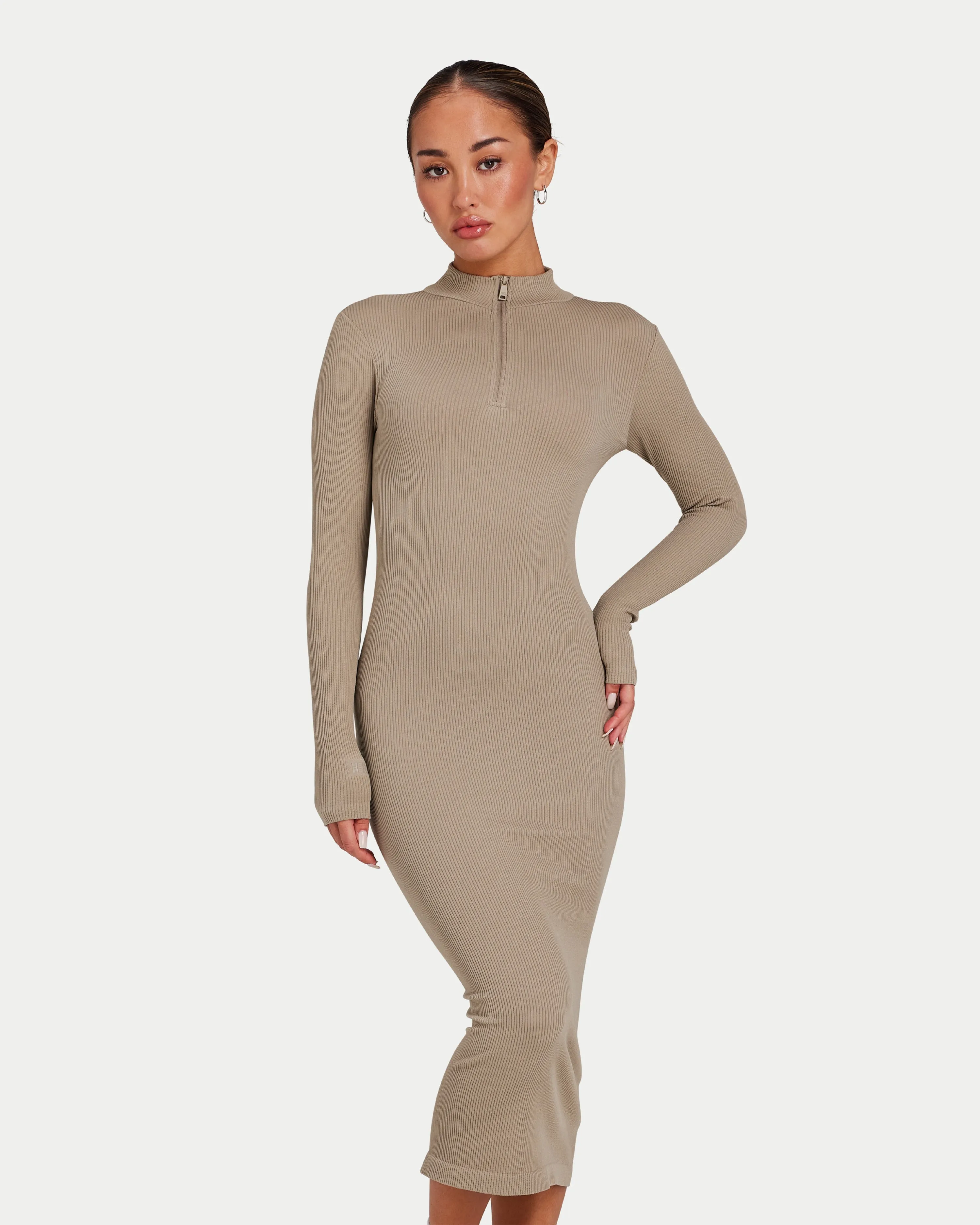 Womens Ribbed Base Long Sleeve Midi Dress sold by HERA