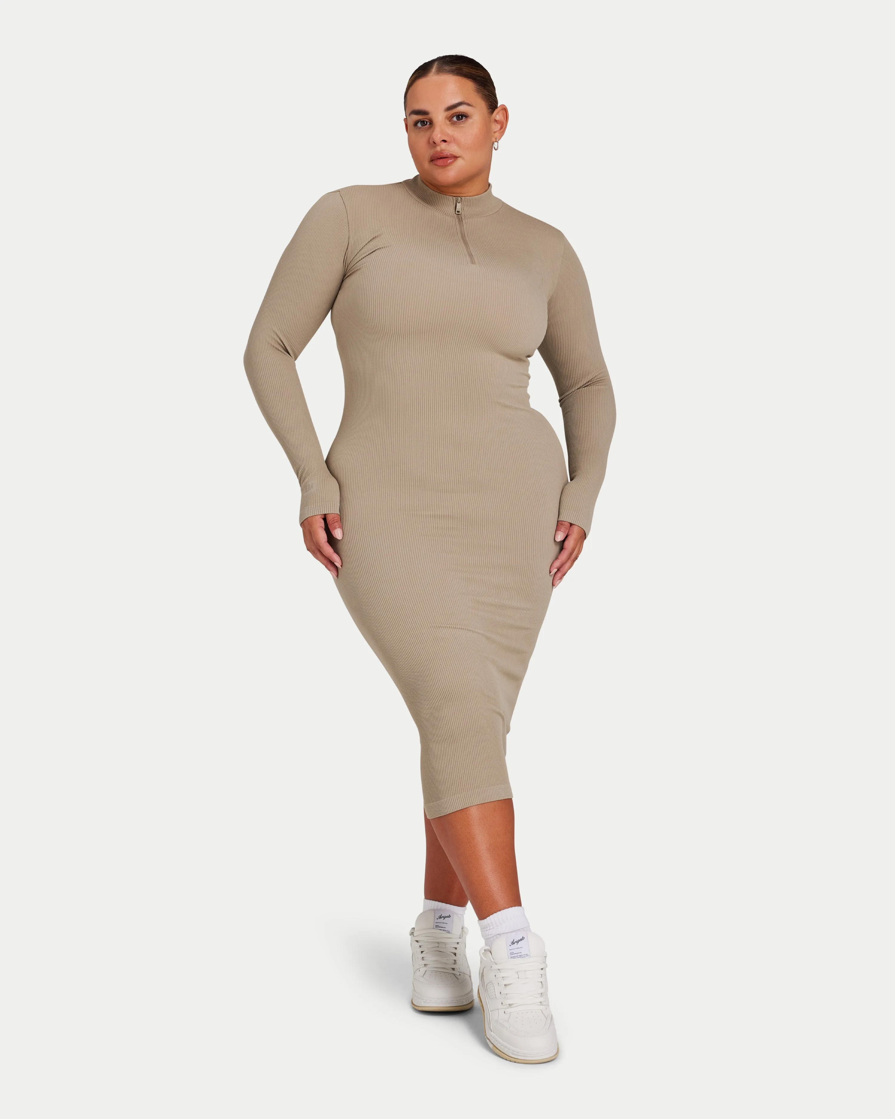 Womens Ribbed Base Long Sleeve Midi Dress sold by HERA product image thumbnail 5