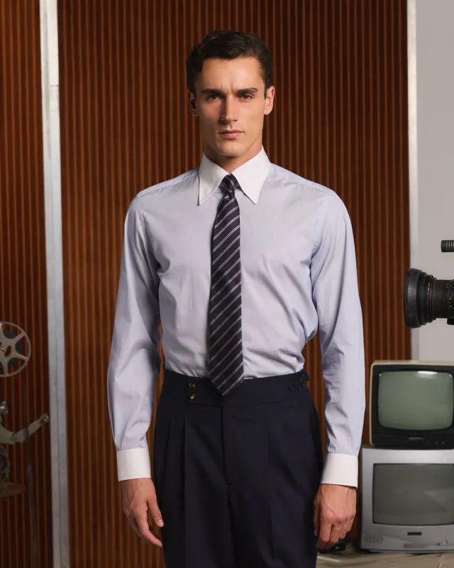 Chemise en coton bleu rayé col blanc made by Hast Paris