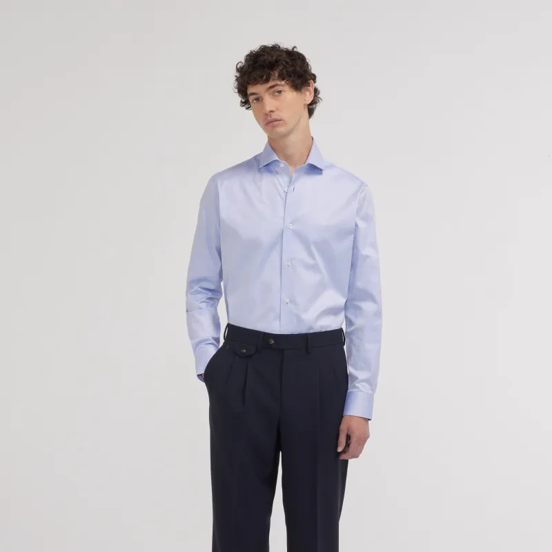 Chemise cintrée en twill double retors bleue made by Hast Paris