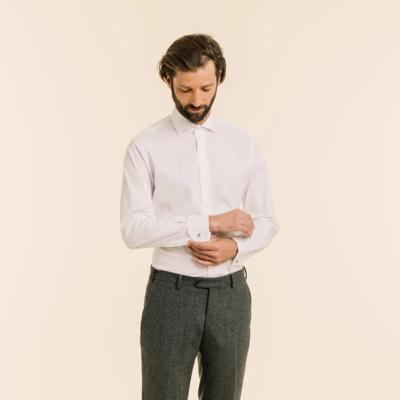 Chemise en oxford double retors blanche à poignets mousquetaires made by Hast Paris