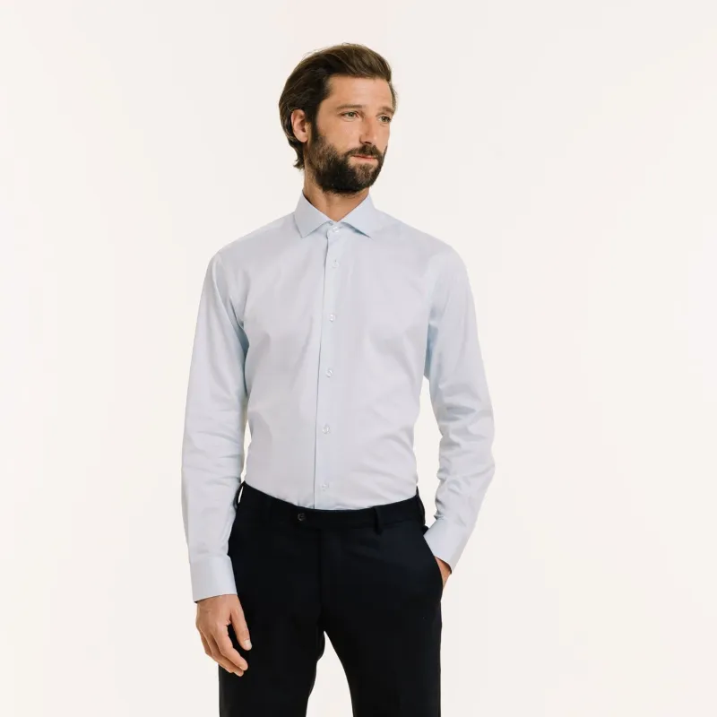 Chemise cintrée en twill double retors bleu ciel made by Hast Paris