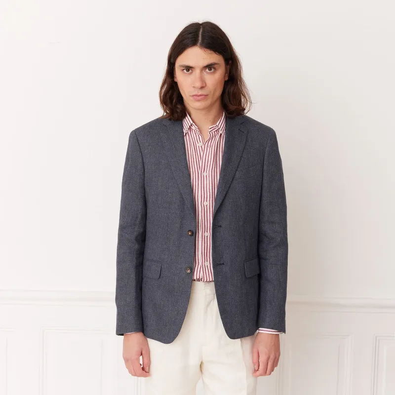 Veste en lin bleu pucé made by Hast Paris