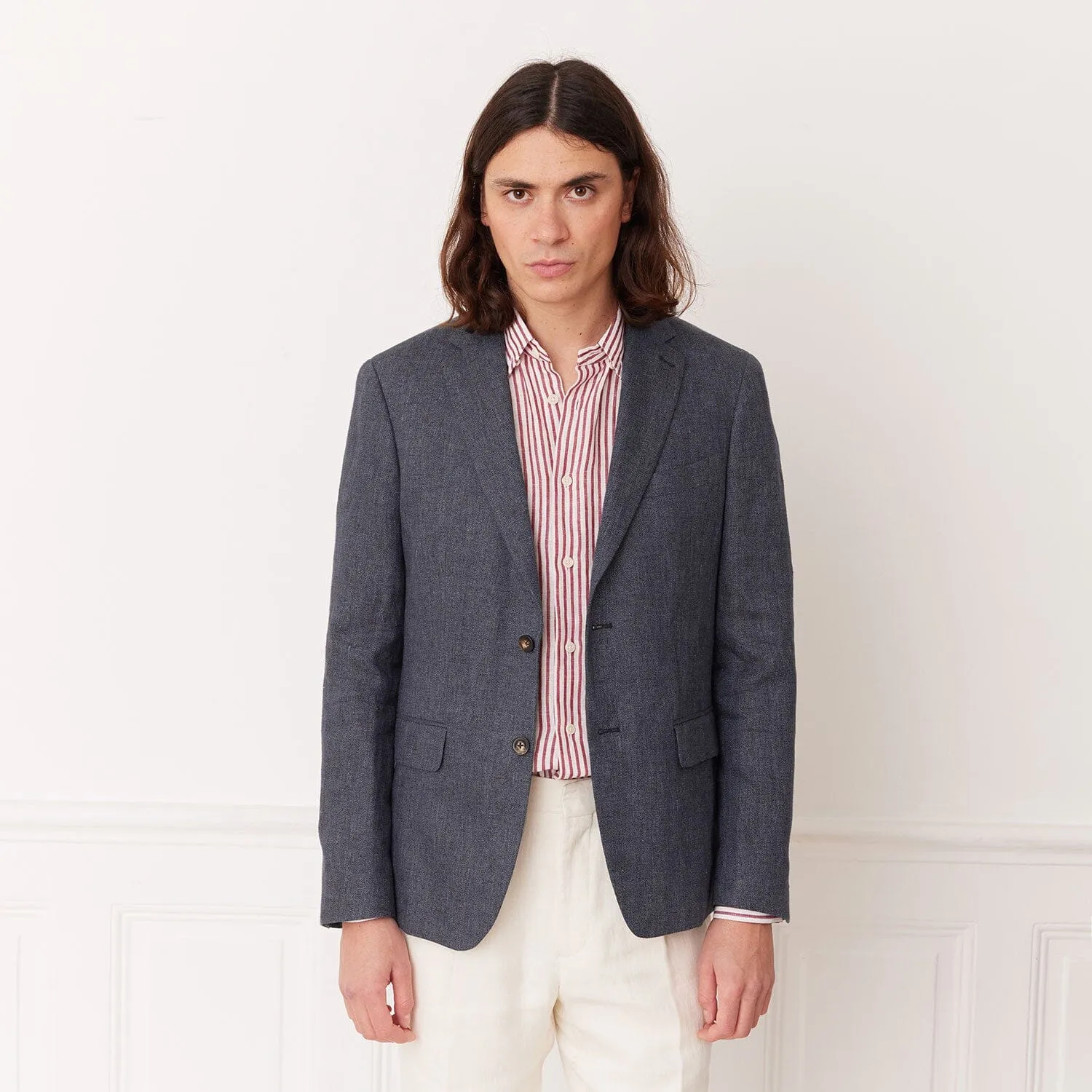 Veste en lin bleu pucé sold by Hast Paris