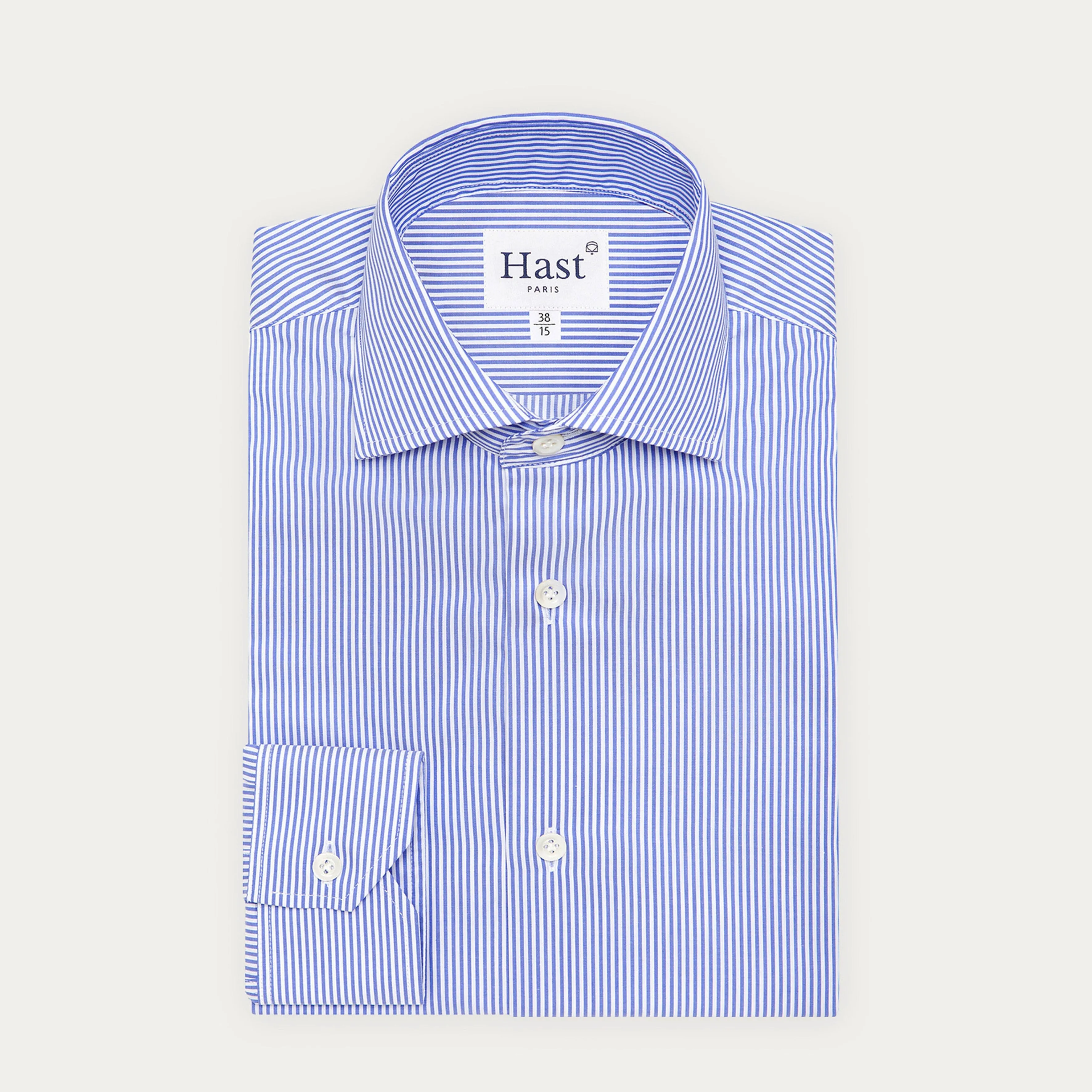 Chemise premium cintrée en twill double retors à rayures bleues sold by Hast Paris product image thumbnail 2