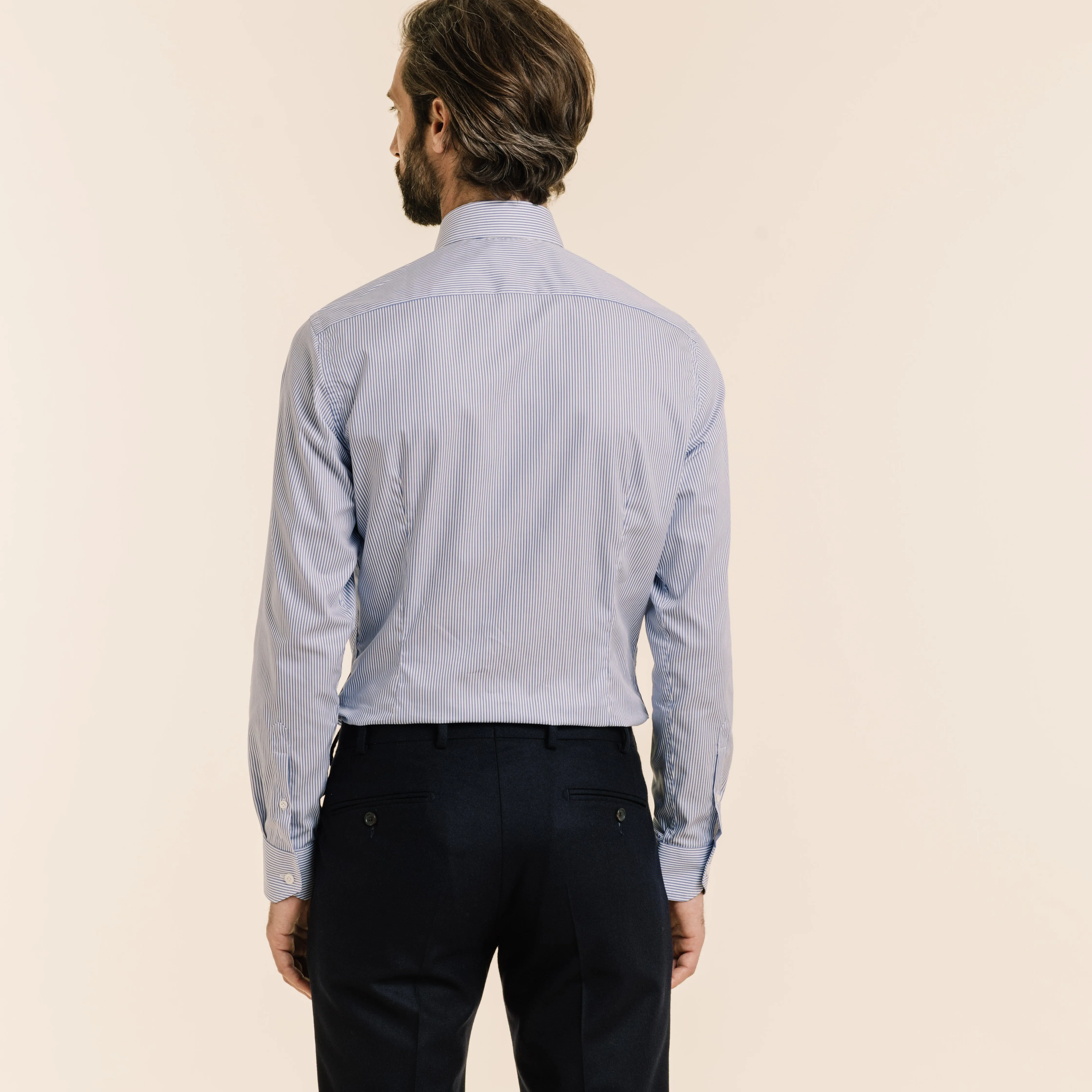 Chemise premium cintrée en twill double retors à rayures bleues sold by Hast Paris product image thumbnail 5