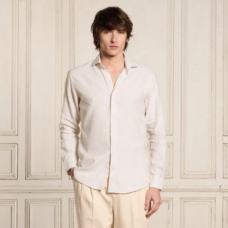 Chemise en coton et lin à rayures beiges made by Hast Paris