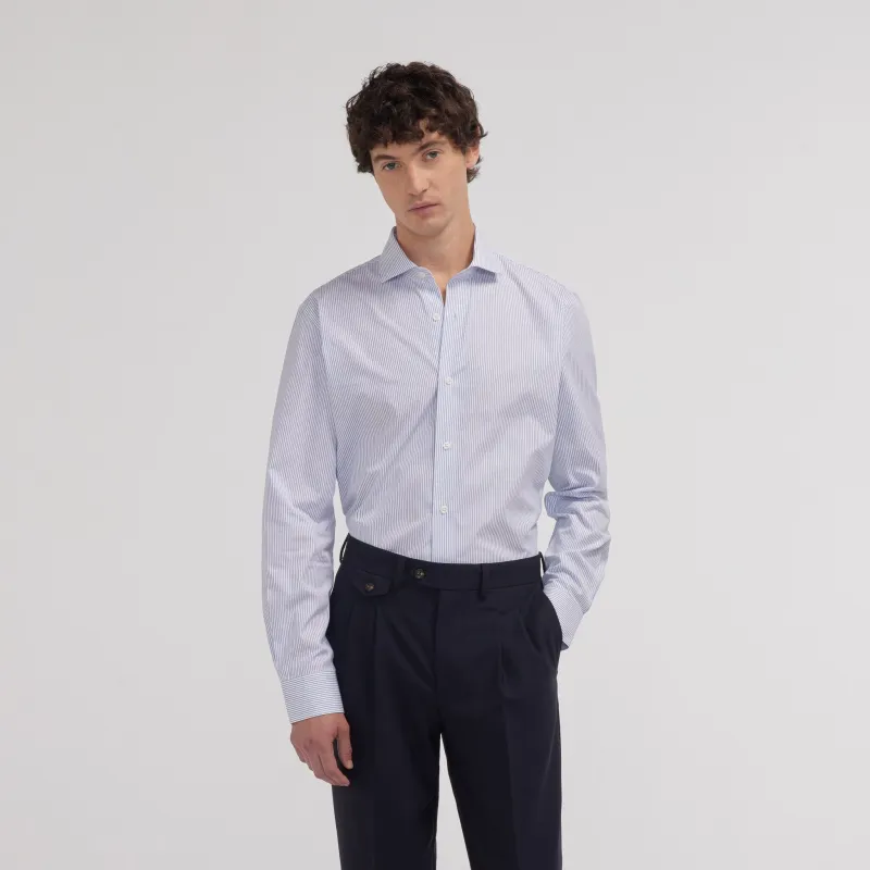 Chemise cintrée en popeline double retors à fines rayures bleues made by Hast Paris