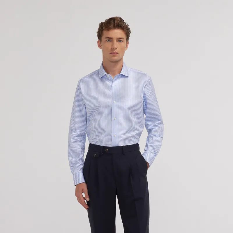 Chemise en twill double retors à rayures bleues made by Hast Paris