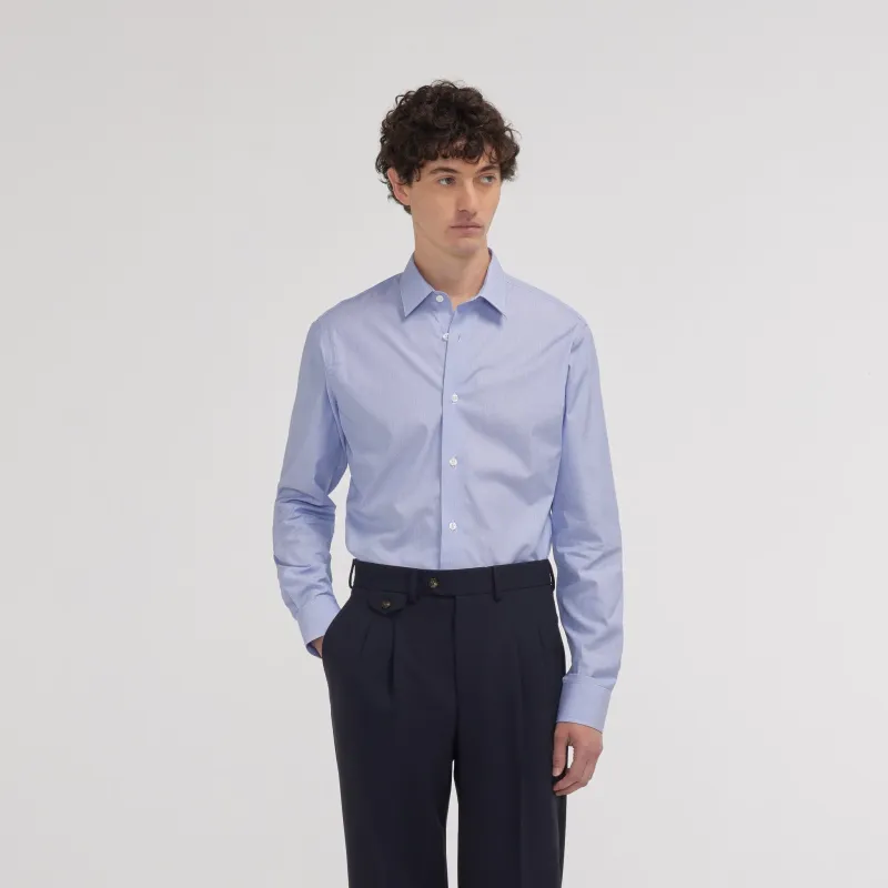 Chemise cintrée en popeline faux-uni à fines rayures bleues made by Hast Paris