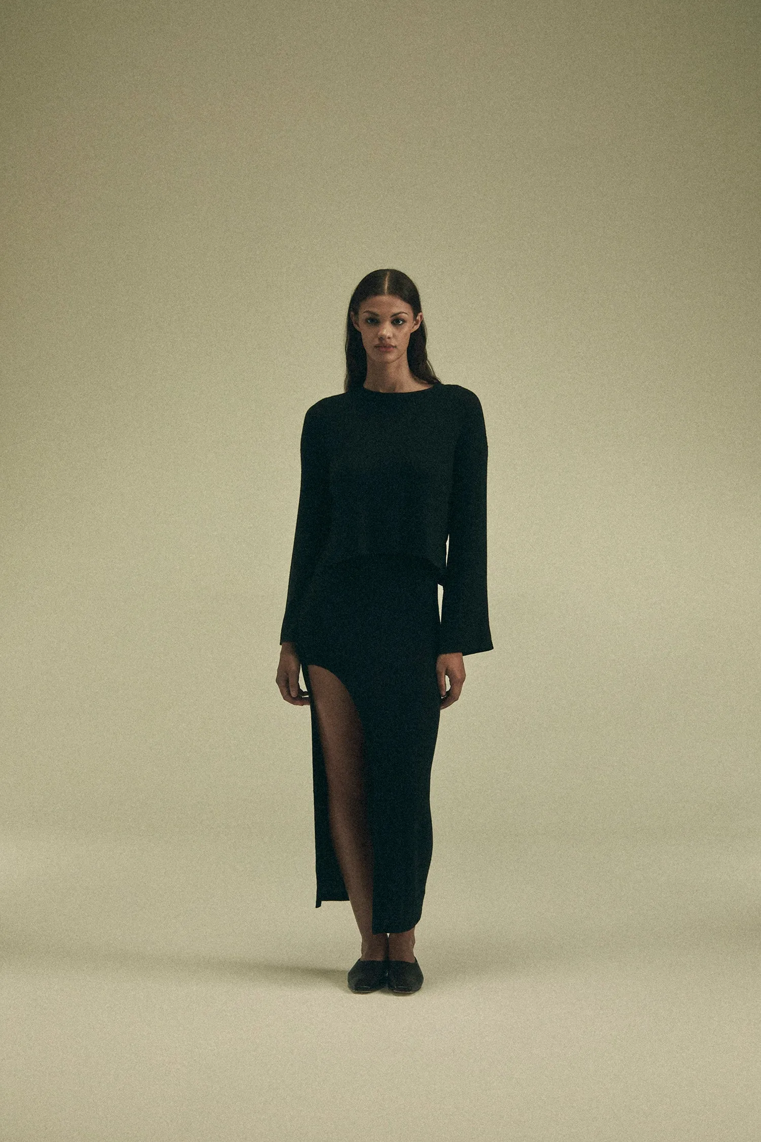 Bell Sleeve Boxy Crop Sweater in Modal Knit sold by Anemos product image thumbnail 2