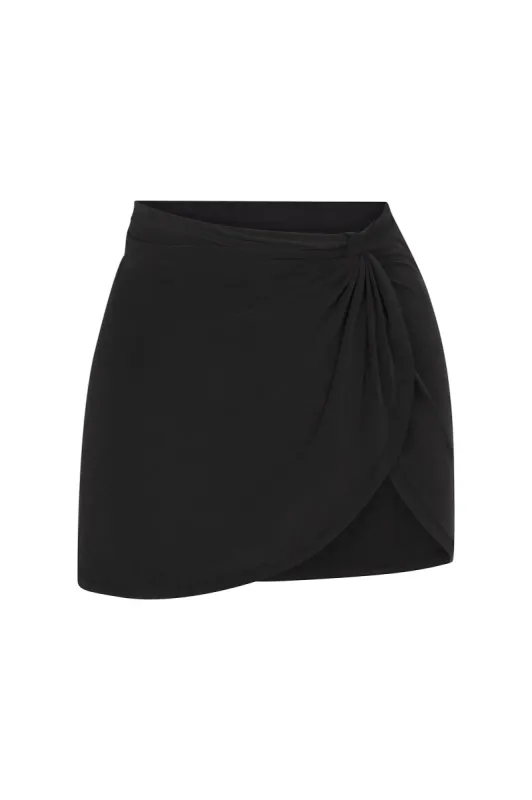 Knot Draped Mini Skirt in Luxe Cupro Jersey sold by Anemos