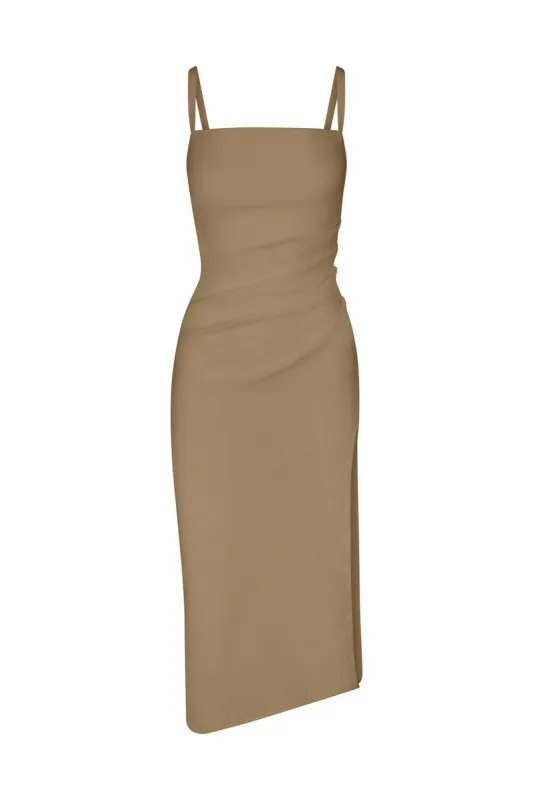 Nadege Draped Midi Dress in Textured Stretch sold by Anemos