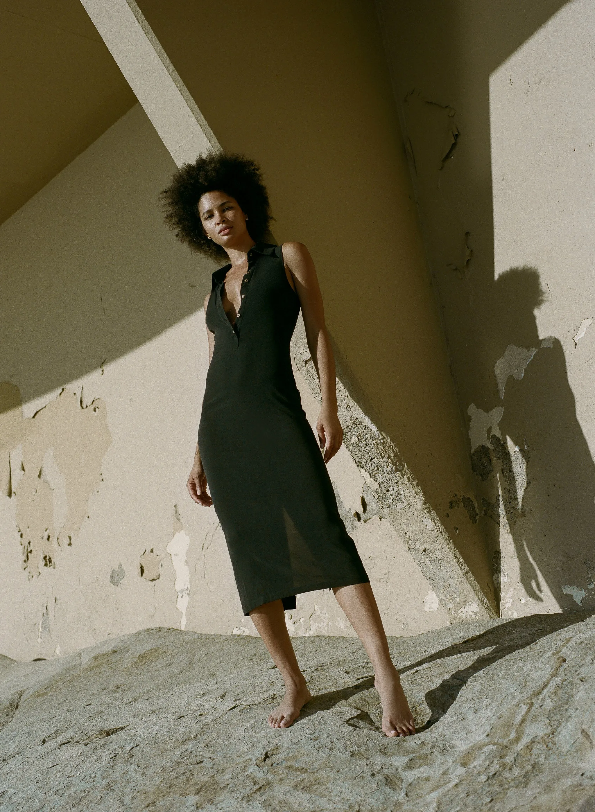 Collared Sleeveless Midi Dress in Stretch Cupro sold by Anemos product image thumbnail 2