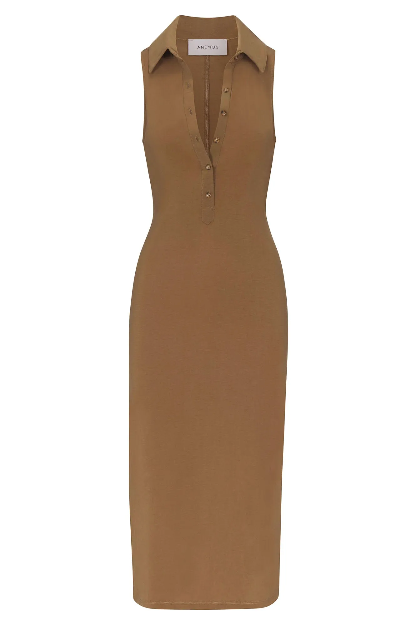 Collared Sleeveless Midi Dress in Stretch Cupro sold by Anemos