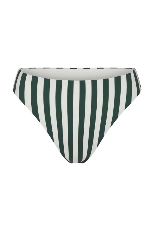 Midi High-Cut Bikini Bottom in Green Vertical Stripes sold by Anemos