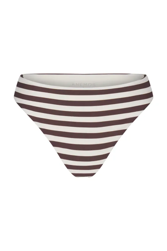 Midi High-Cut Bikini Bottom In Espresso Even Stripes sold by Anemos