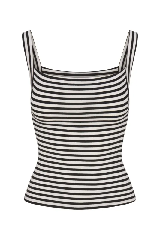 Square Neck Tank Top In Black & White Stripe Jersey sold by Anemos