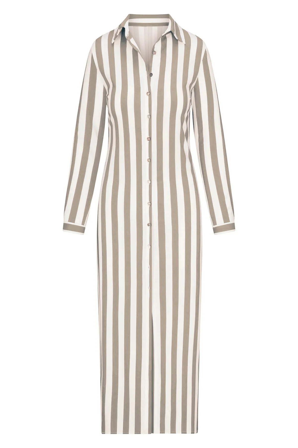 Collared Button-Down Maxi Shirt Dress in Striped Stretch Twill sold by Anemos product image thumbnail 2