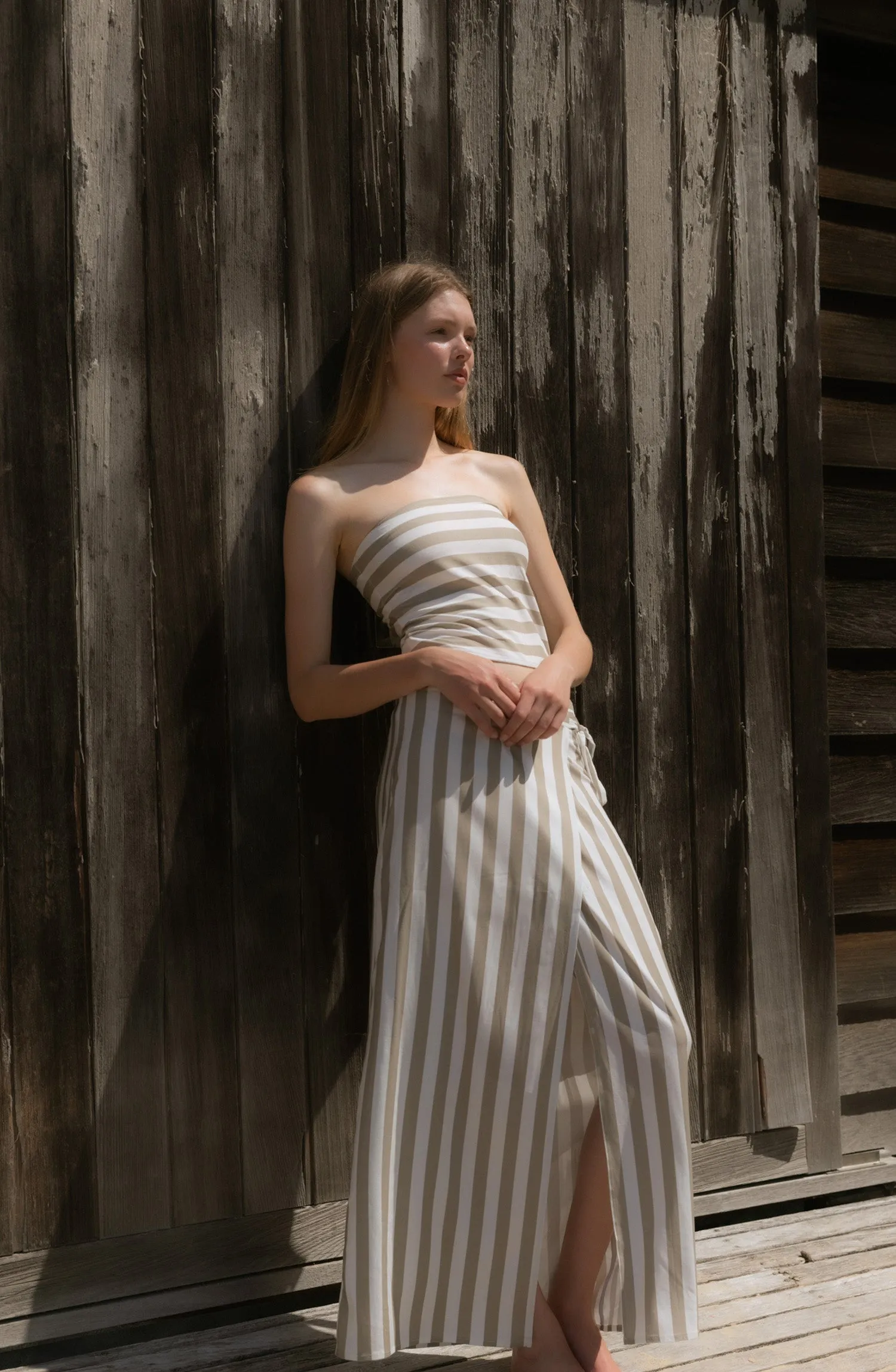 Wrap Tie Maxi Skirt in Striped Stretch Twill sold by Anemos product image thumbnail 2