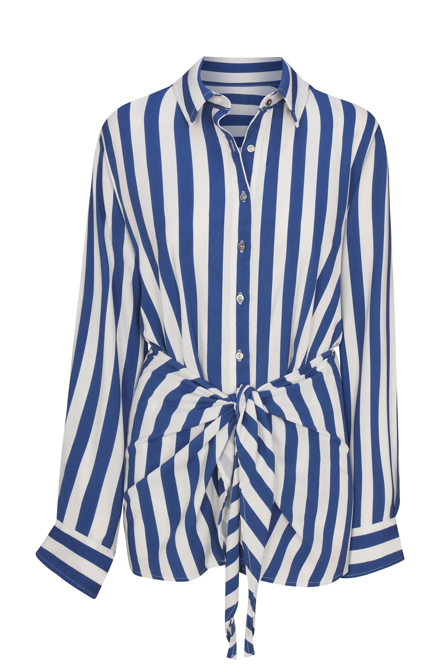 L.A. Button-Down Wrap Mini Dress in Striped Stretch Twill sold by Anemos