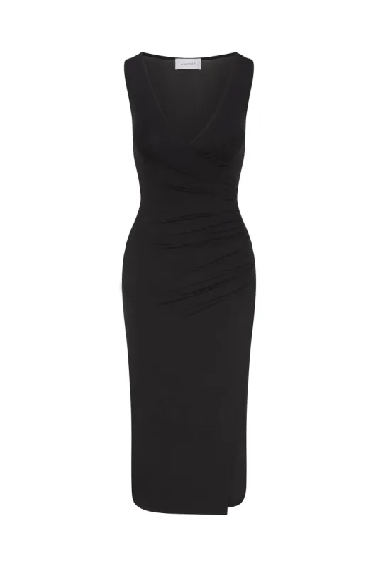 Draped Wrap Effect Midi Dress In Cupro Jersey sold by Anemos