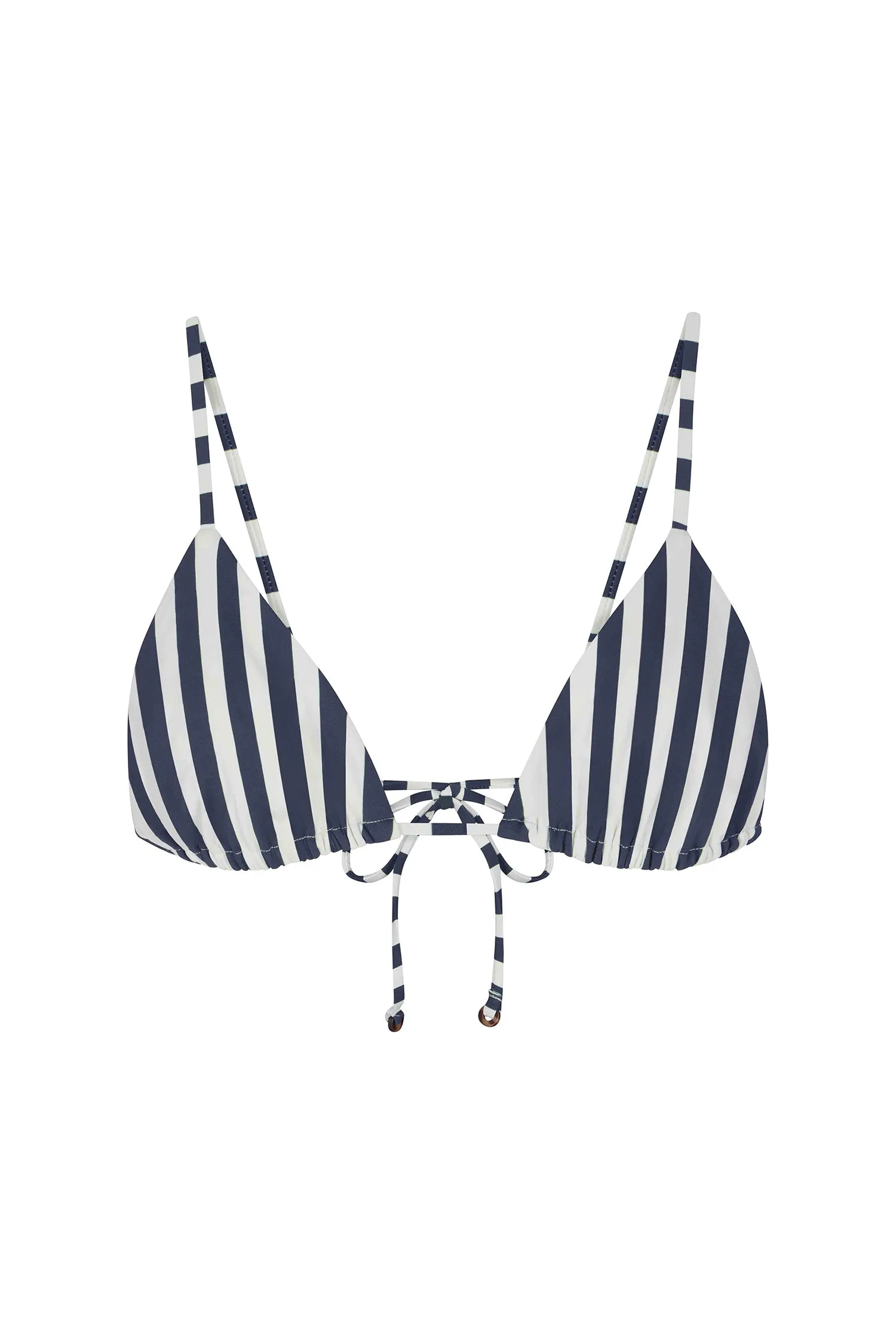 String Triangle Bikini Top in Marine Vertical Stripes sold by Anemos