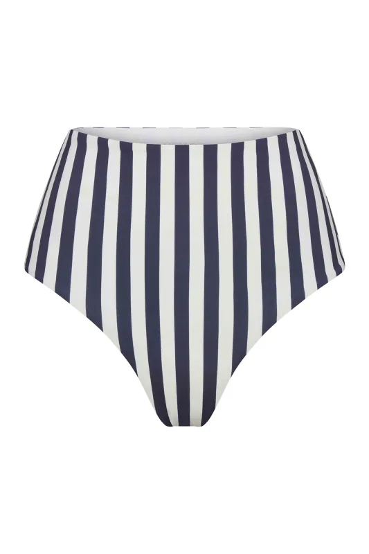 High-Waist Bikini Bottom in Marine Vertical Stripes sold by Anemos