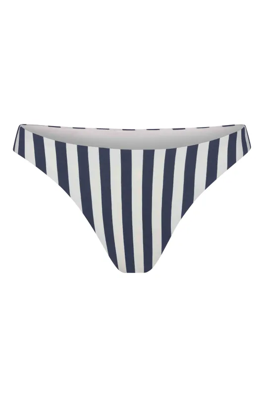 Eighties High-Cut Bikini Bottom in Marine Vertical Stripes sold by Anemos