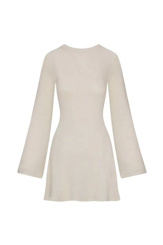 Bell Sleeve Mini Dress in Natural Tencel Linen Knit sold by Anemos