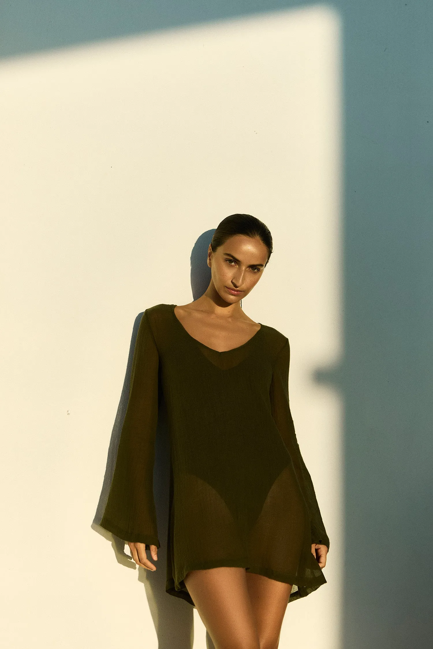 Bell Sleeve Tunic Dress in Woven Bamboo Cotton Gauze sold by Anemos product image thumbnail 2