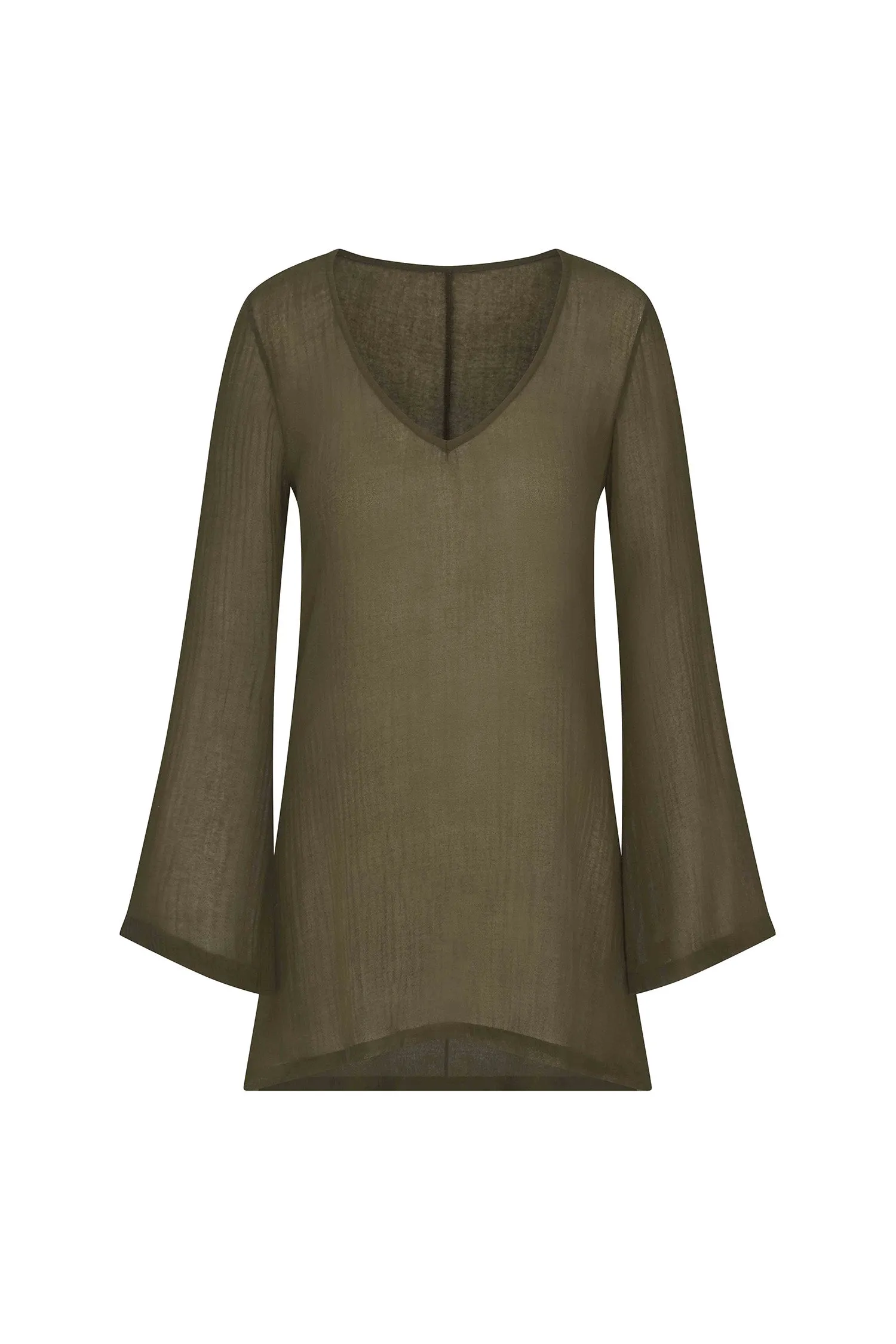 Bell Sleeve Tunic Dress in Woven Bamboo Cotton Gauze sold by Anemos