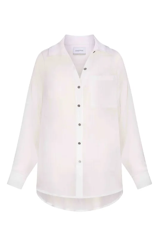 Oversized Button-Down Pool Shirt Dress in Woven Cotton Gauze sold by Anemos