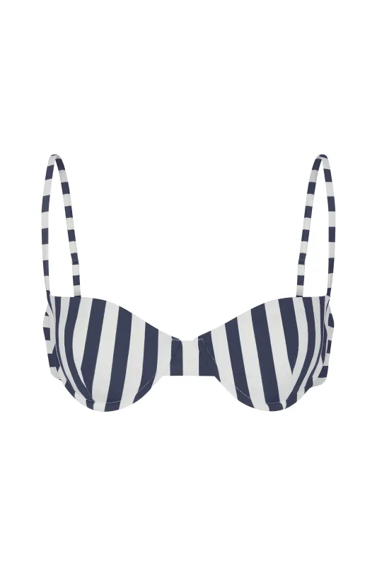 Balconette Underwire Bikini Top in Marine Vertical Stripes sold by Anemos