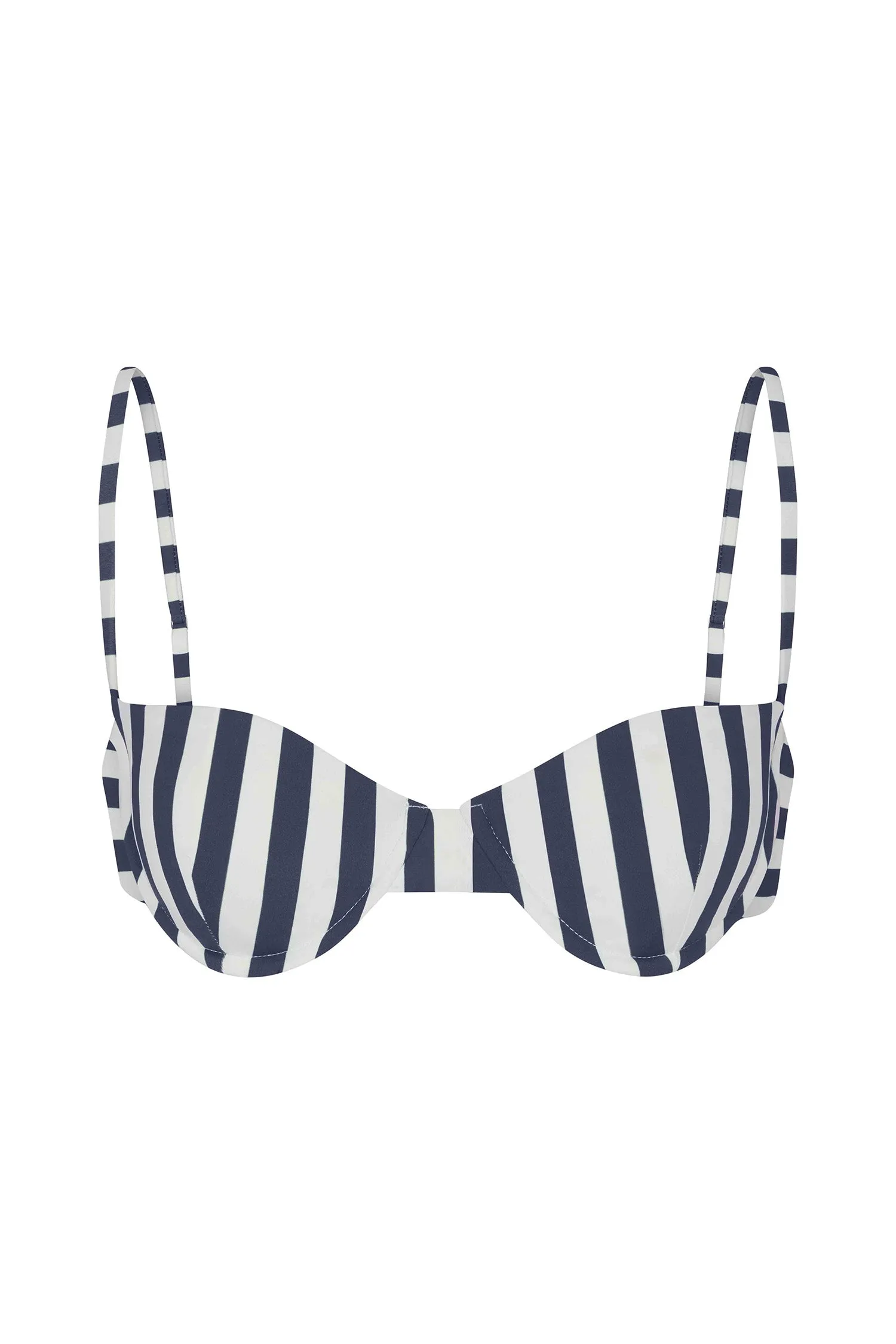 Balconette Underwire Bikini Top in Marine Vertical Stripes sold by Anemos