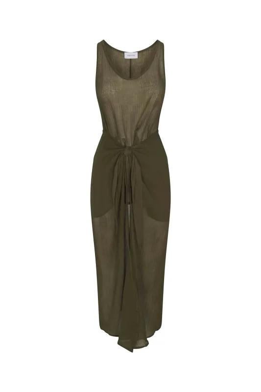D.K. Midi Wrap Dress in Woven Bamboo Cotton Gauze sold by Anemos