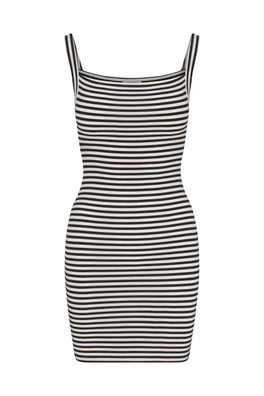 Square Neck Mini Tank Dress In Black & White Stripe Jersey sold by Anemos