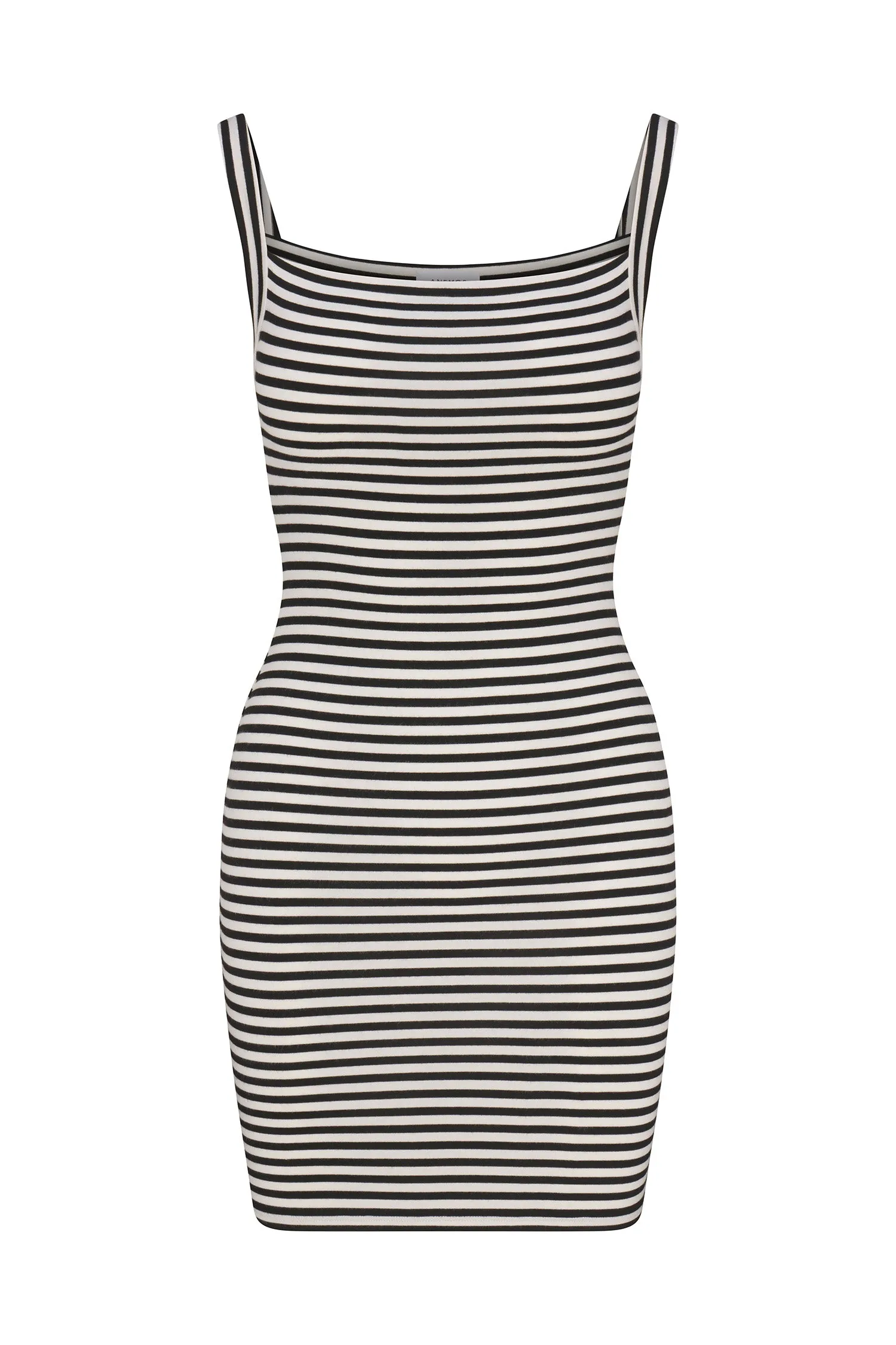 Square Neck Mini Tank Dress In Black & White Stripe Jersey sold by Anemos