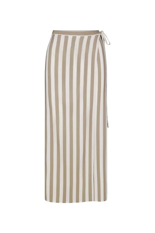 Wrap Tie Maxi Skirt in Striped Stretch Twill made by Anemos