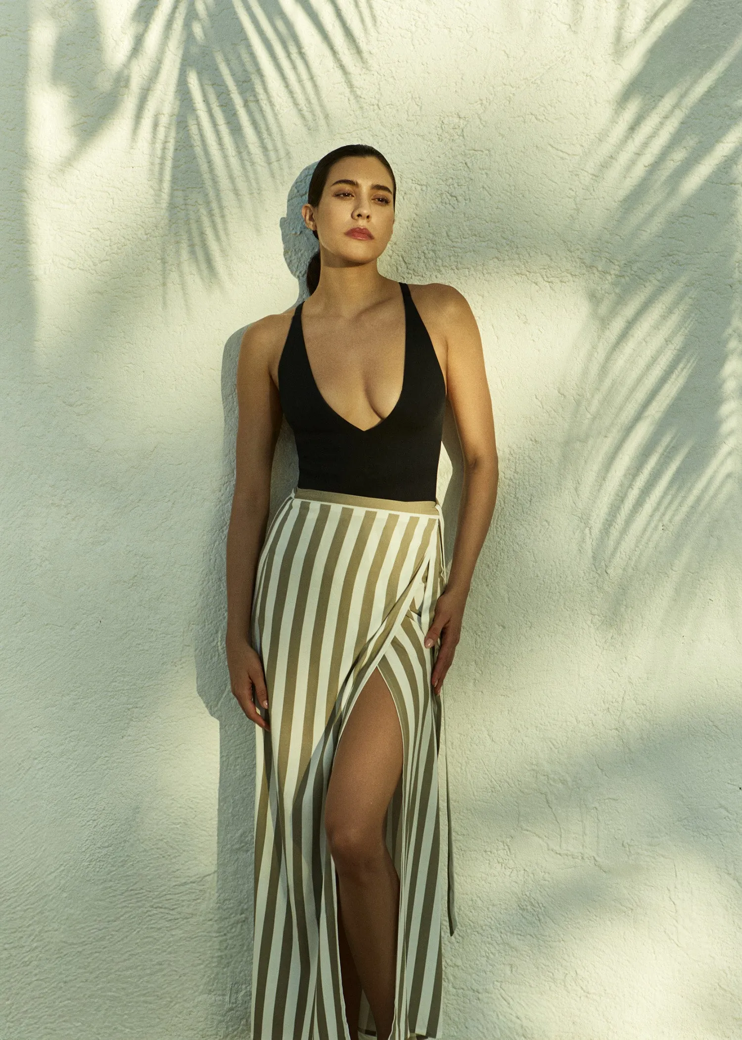 Wrap Tie Maxi Skirt in Striped Stretch Twill sold by Anemos product image thumbnail 3