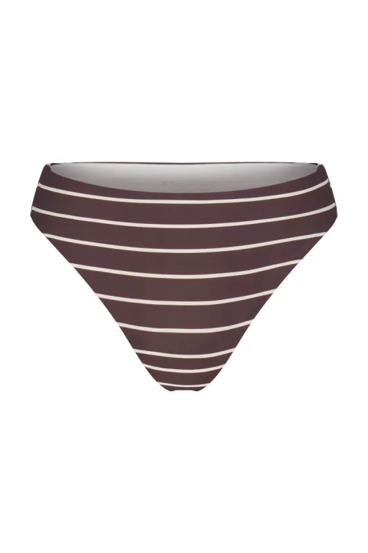 Midi High-Cut Bikini Bottom In Espresso Odd Stripes sold by Anemos