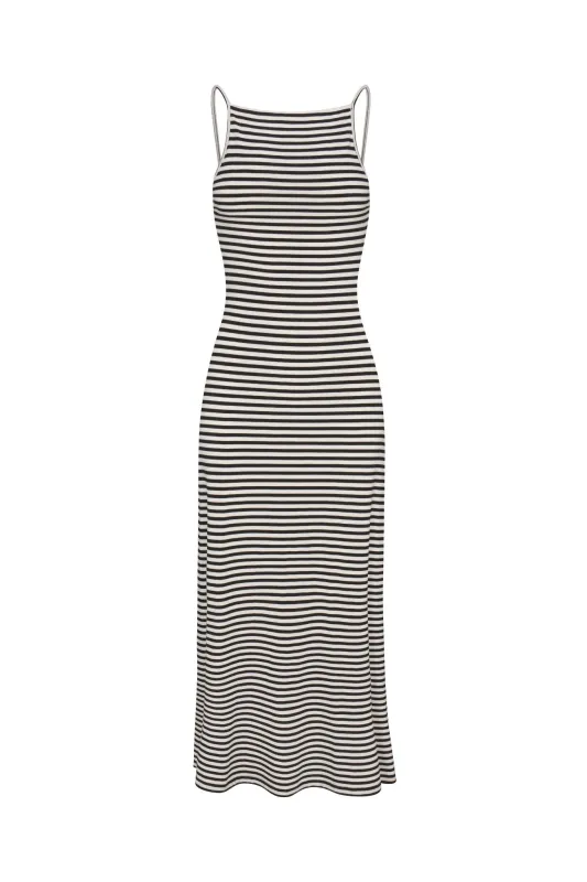 Gisele Maxi Dress in Black & White Stripe Jersey sold by Anemos
