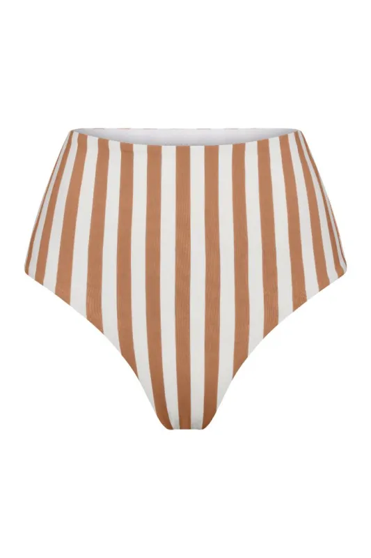 High-Waist Bikini Bottom in Fawn Vertical Stripes made by Anemos